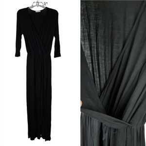 Everly Black Maternity Nursing Maxi Dress | Faux Wrap Jersey Knit Medium Comfy